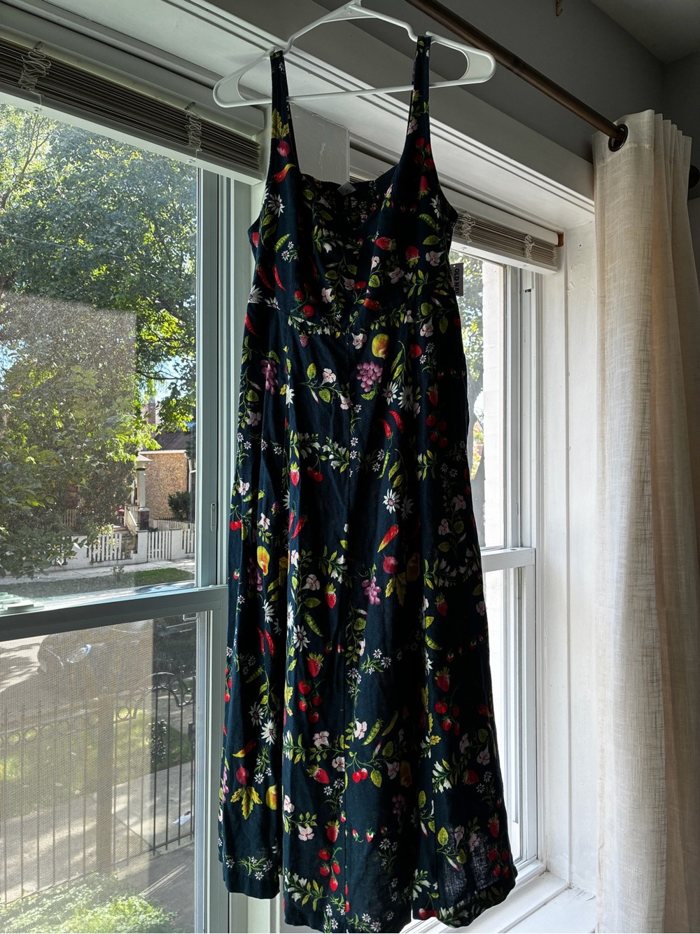 Old Navy Fit & Flare Tie-Front Midi Dress Floral Blue Medium